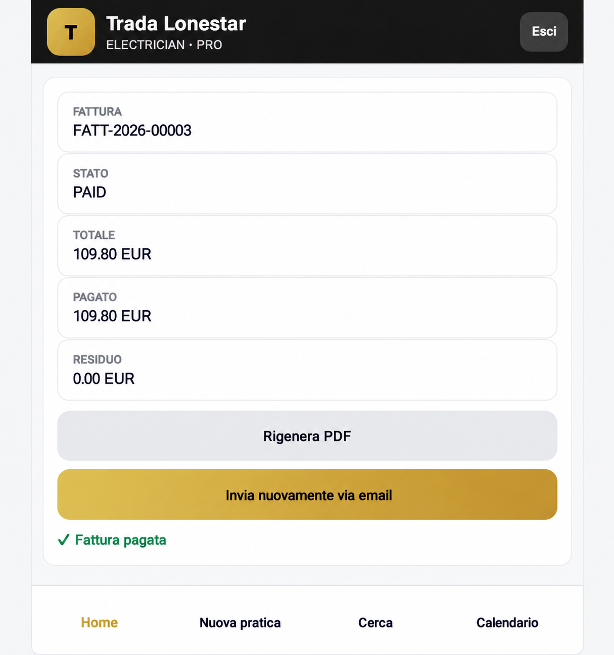Dettaglio pratica DML Universal System PRO con cliente servizio descrizione e indirizzo