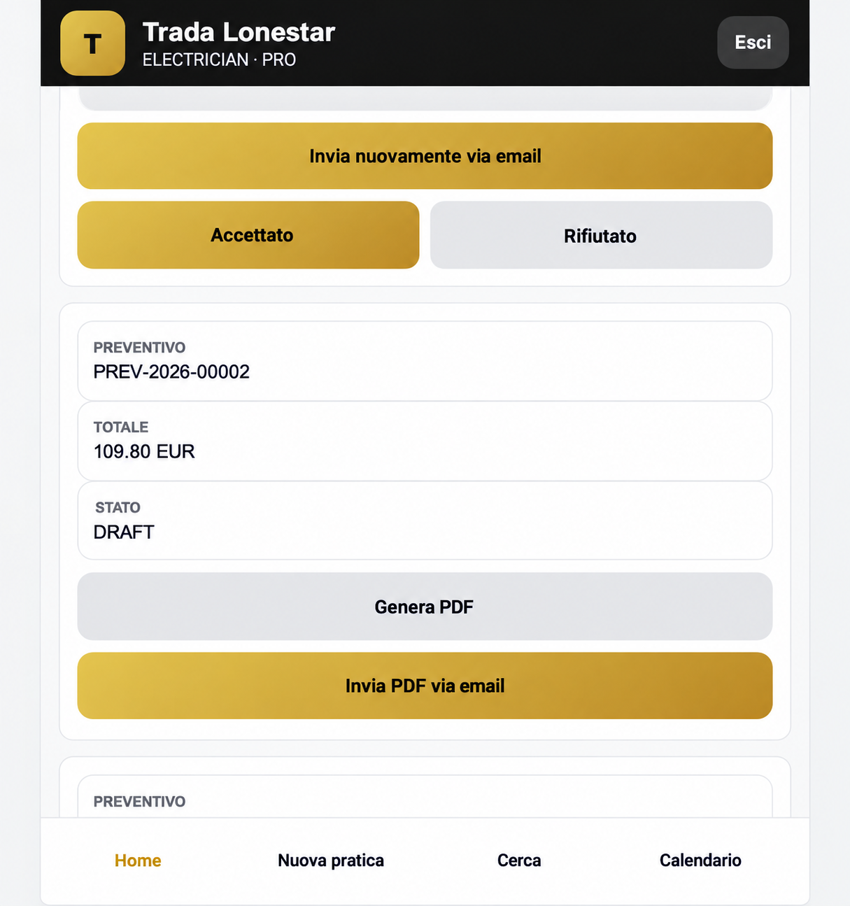 Preventivo accettato in DML Universal System PRO con comando Crea fattura