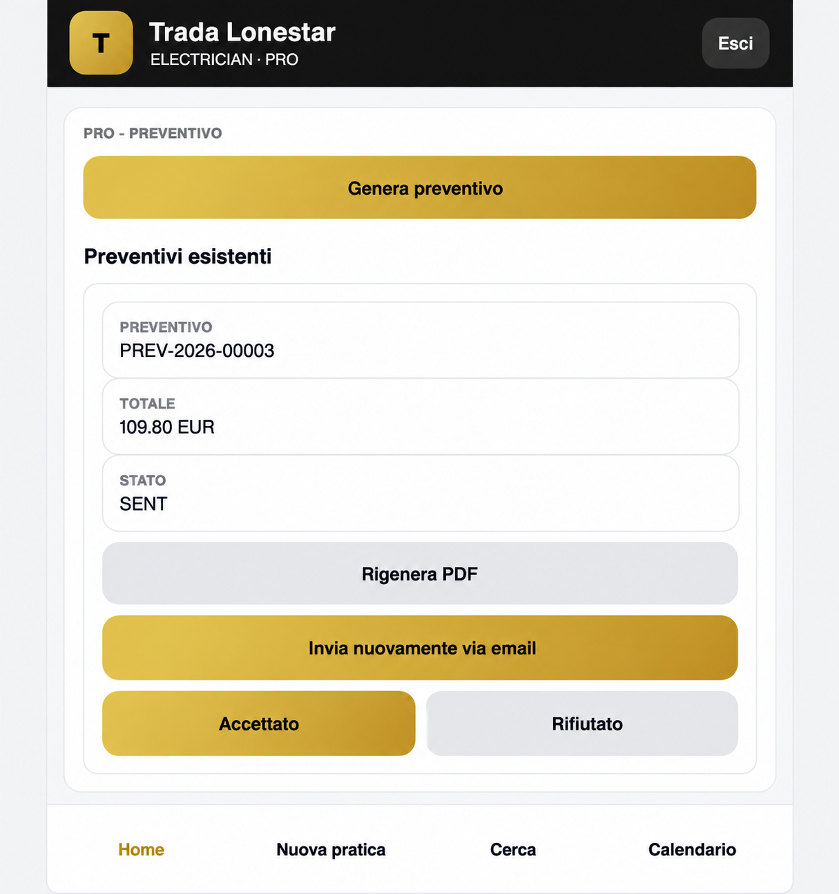 Preventivo in bozza DML Universal System PRO con generazione PDF e invio email