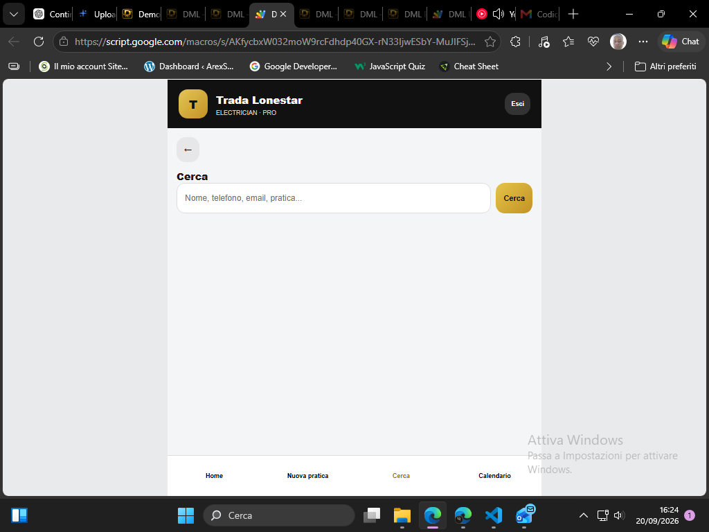 Schermata di ricerca pratiche DML PRO