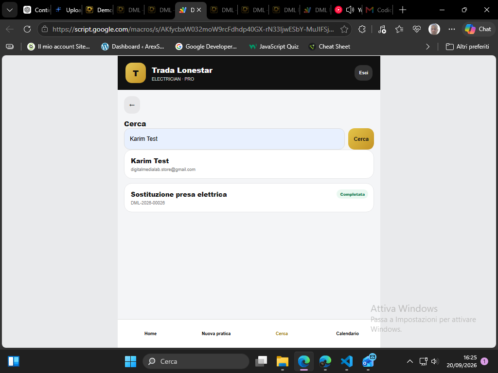 Risultati della ricerca cliente e pratica in DML PRO